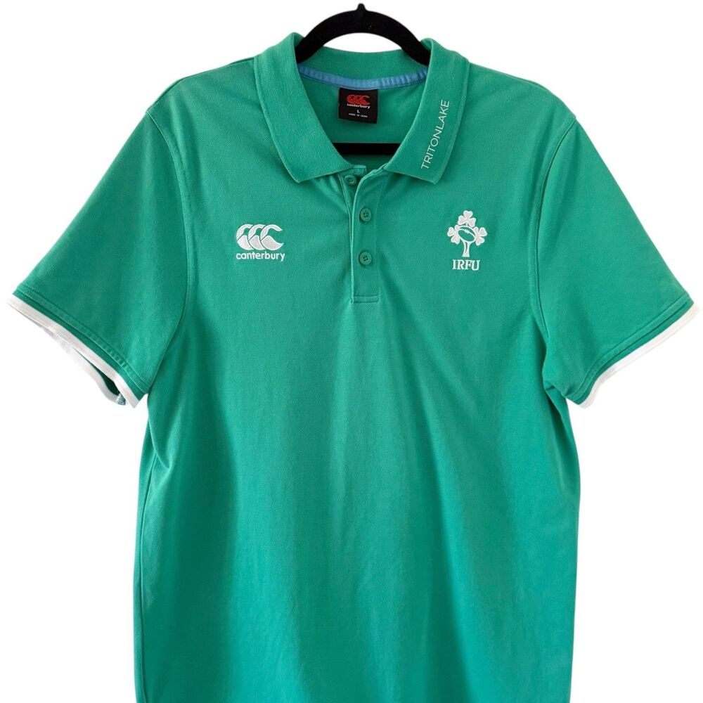 Canterbury Polo Shirt Mens L Ireland IRFU Rugby Football Union Team Green Logo